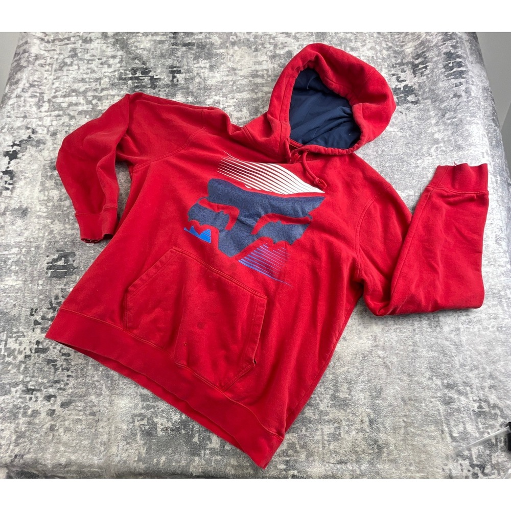 Fox Racing Hoodie Mens XL Red Pullover Drawstring Hooded Fox Head Logo Motocross